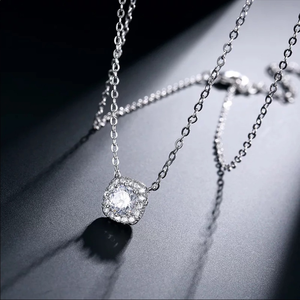 New Square 925 Silver Diamond Necklace - Picture 6 of 6